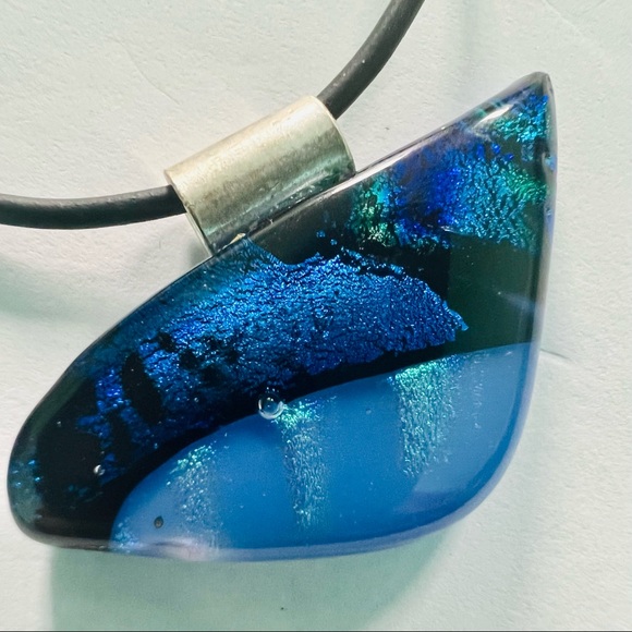 Blue Wave Art Glass Dichroic Pendant Blue Pendant Blue Lavender - Picture 3 of 5